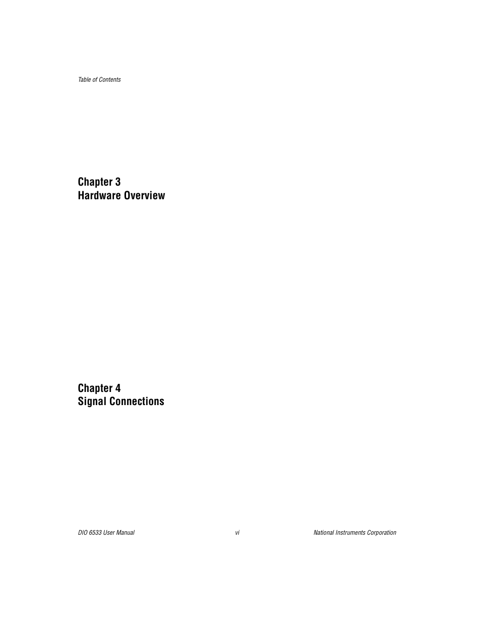 Chapter 3 hardware overview, Chapter 4 signal connections | National Instruments DIO 6533 User Manual | Page 5 / 125