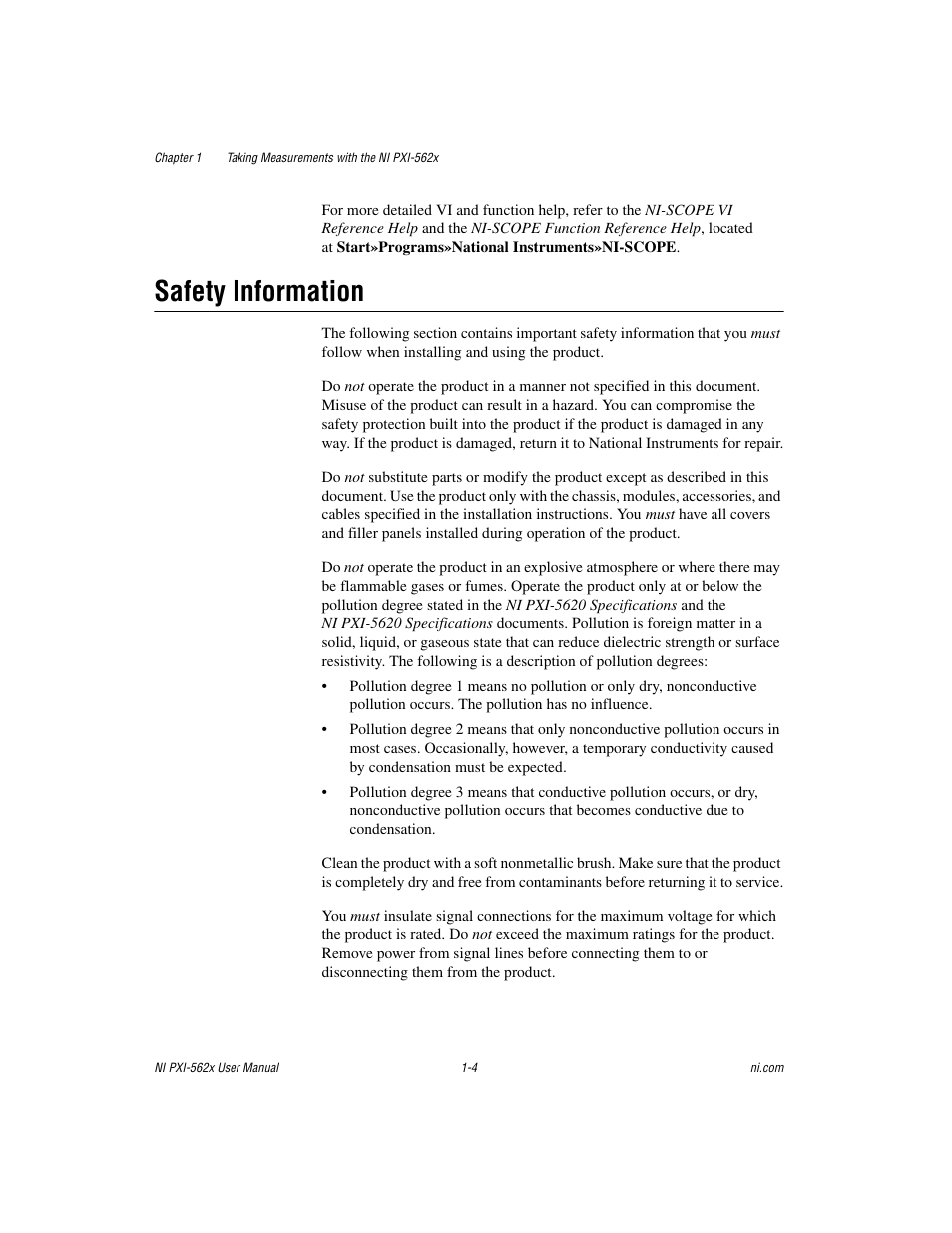 Safety information, Safety information -4 | National Instruments NI PXI-562X User Manual | Page 12 / 35