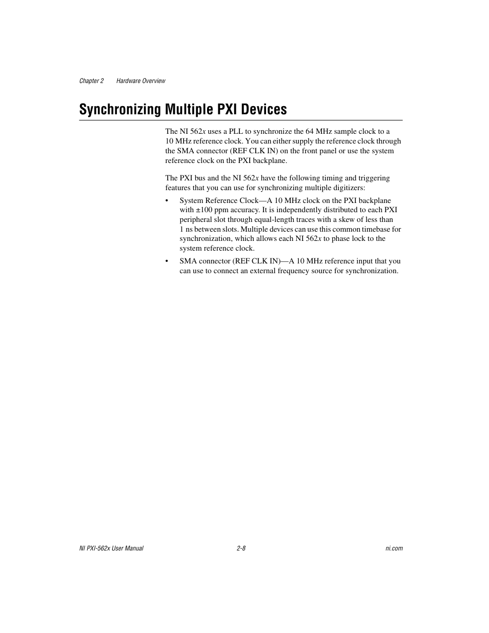 Synchronizing multiple pxi devices, Synchronizing multiple pxi devices -8 | National Instruments NI PXI-562X User Manual | Page 22 / 35