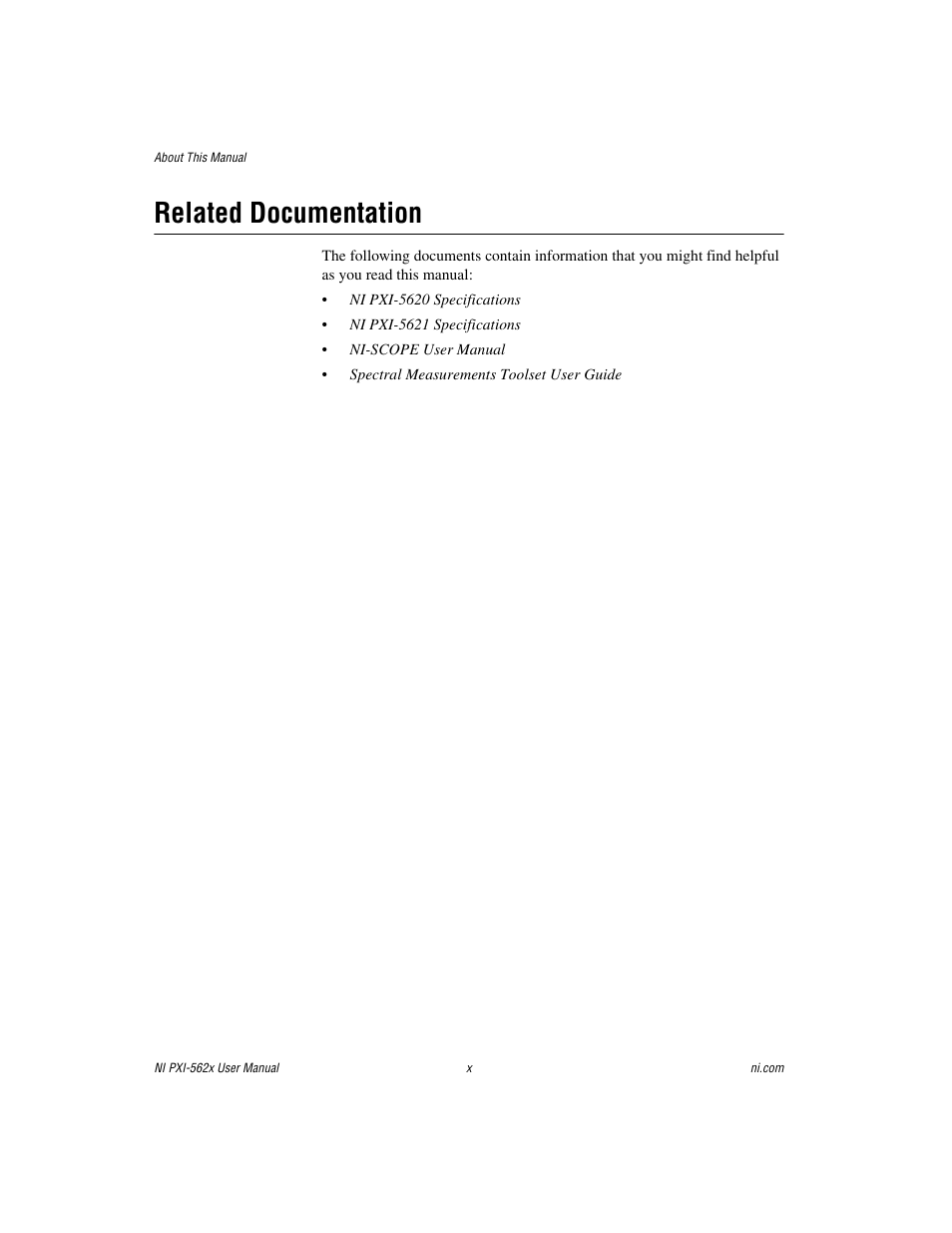 Related documentation | National Instruments NI PXI-562X User Manual | Page 8 / 35