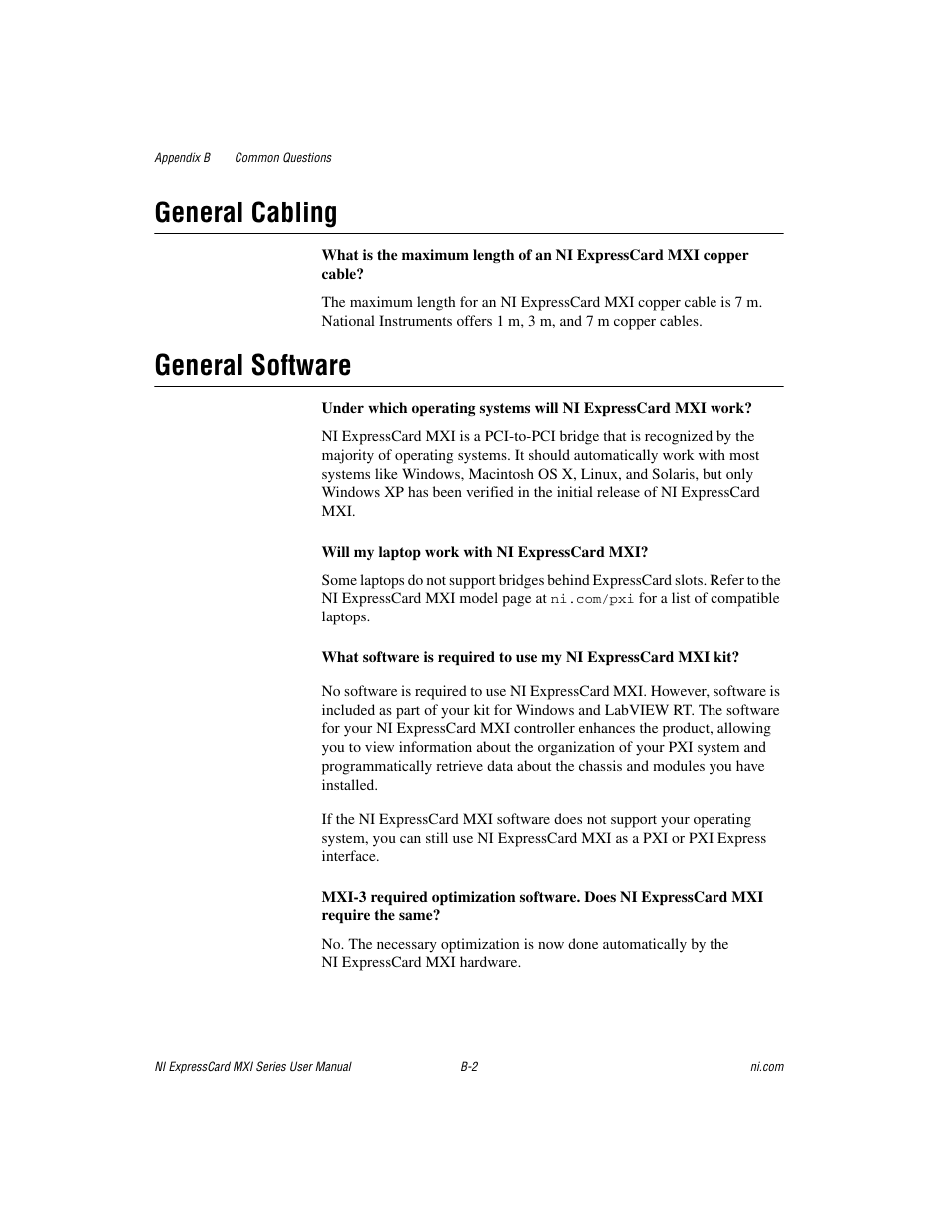 General cabling, General software | National Instruments NI PXIe-8360 User Manual | Page 30 / 40
