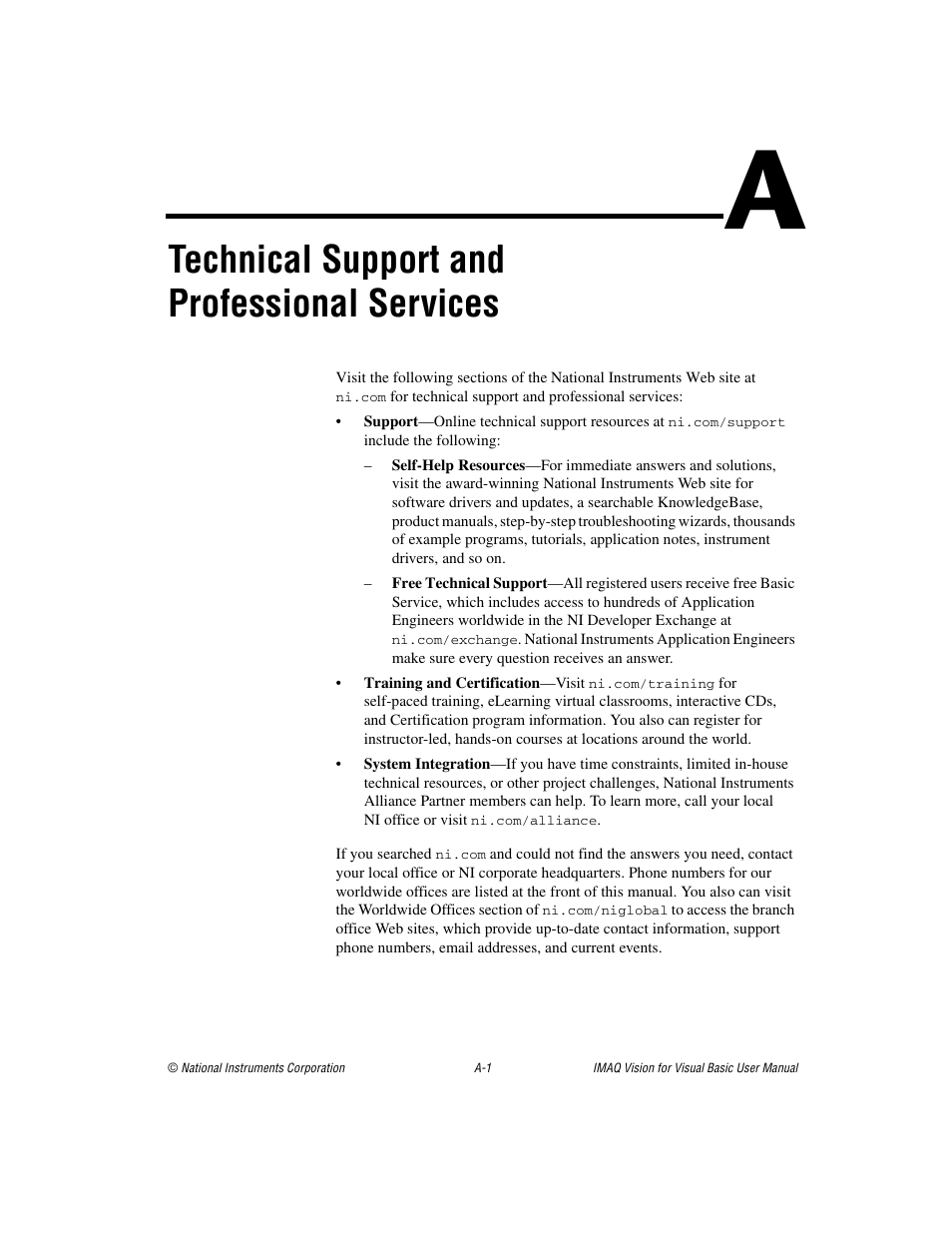 Technical support and professional services | National Instruments IMAQTM User Manual | Page 97 / 121
