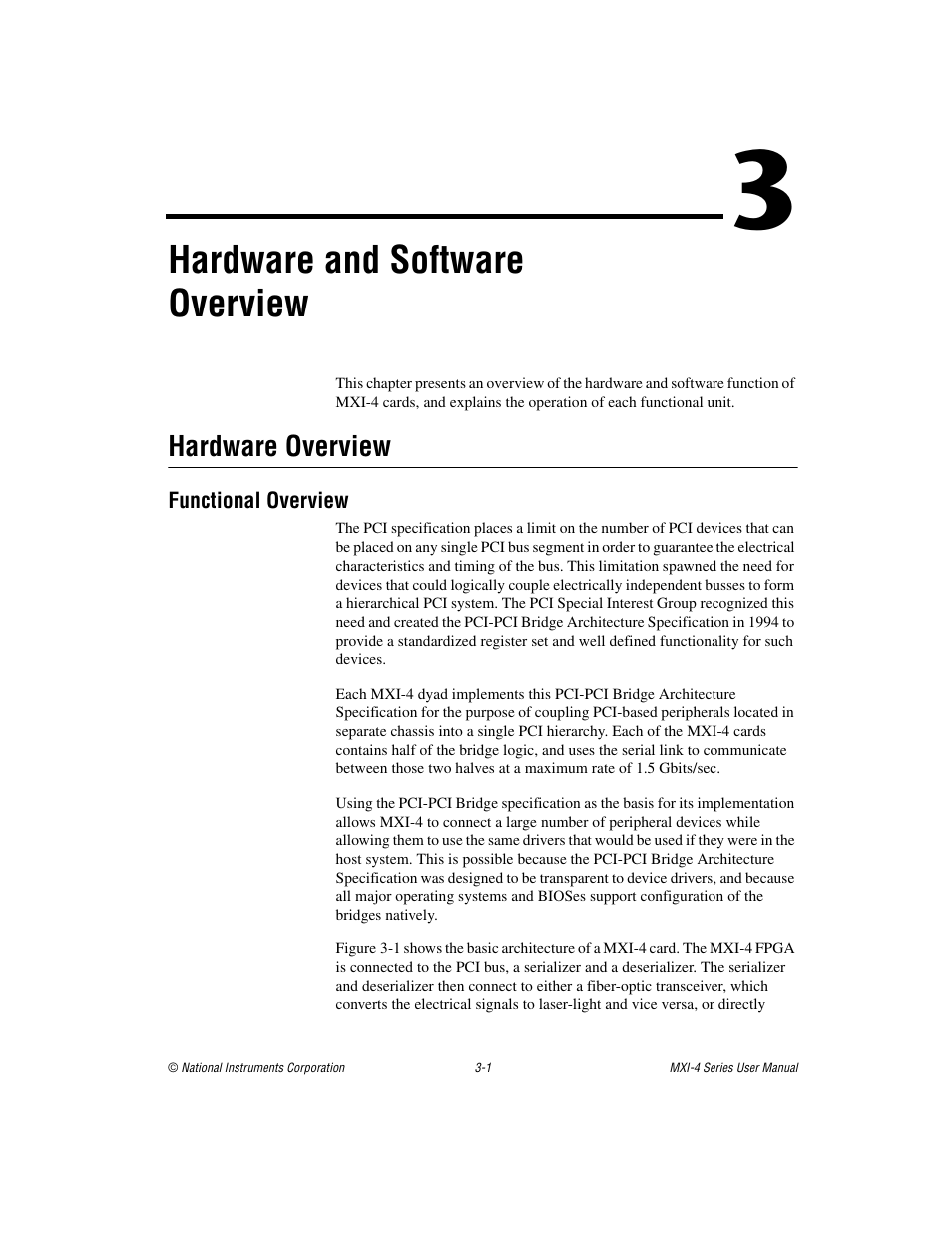 Chapter 3 hardware and software overview, Hardware overview, Functional overview | Hardware overview -1, Functional overview -1, Chapter 3, Hardware and software overview | National Instruments PCI-8331 User Manual | Page 21 / 43