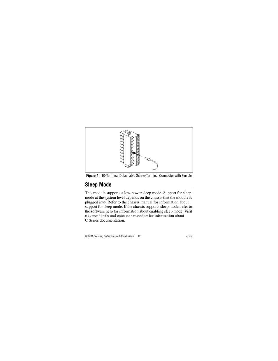 Sleep mode, Section for mor | National Instruments NI 9481 User Manual | Page 10 / 23
