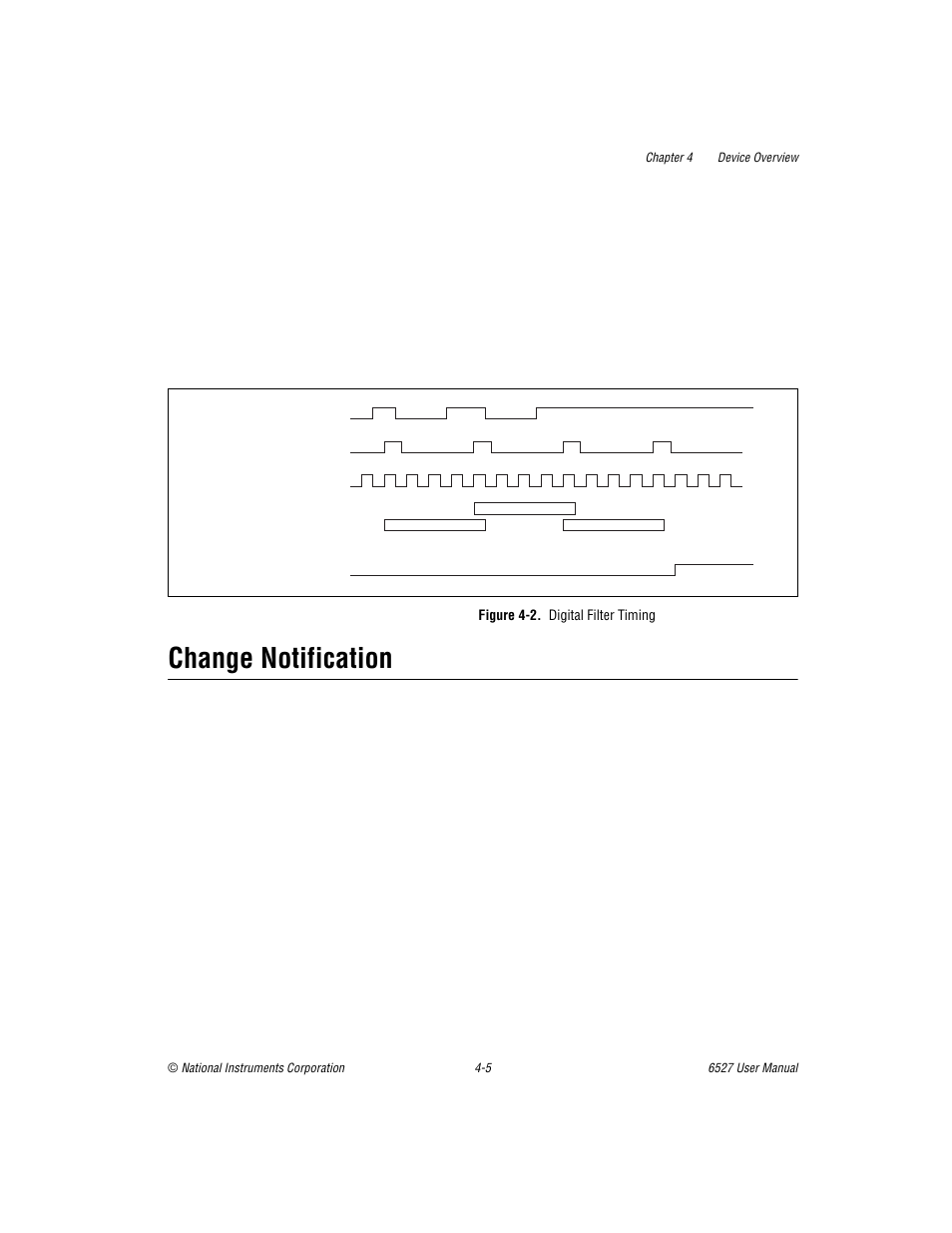 Change notification, Figure 4-2. digital filter timing, Change notification -5 | Figure 4-2, Digital filter timing -5 | National Instruments DAQ 6527 User Manual | Page 33 / 47
