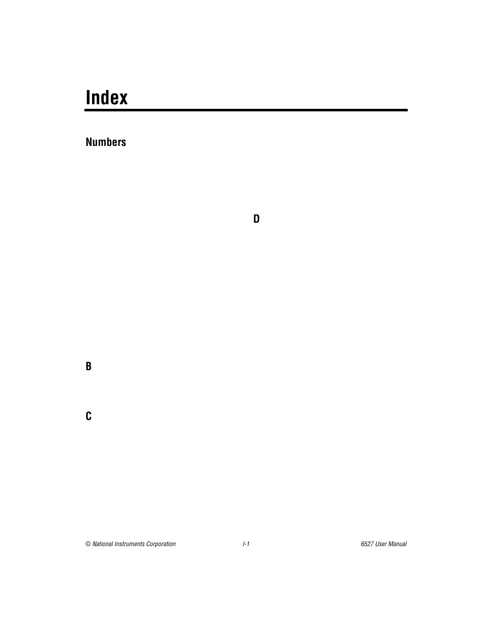 Index, Numbers | National Instruments DAQ 6527 User Manual | Page 45 / 47