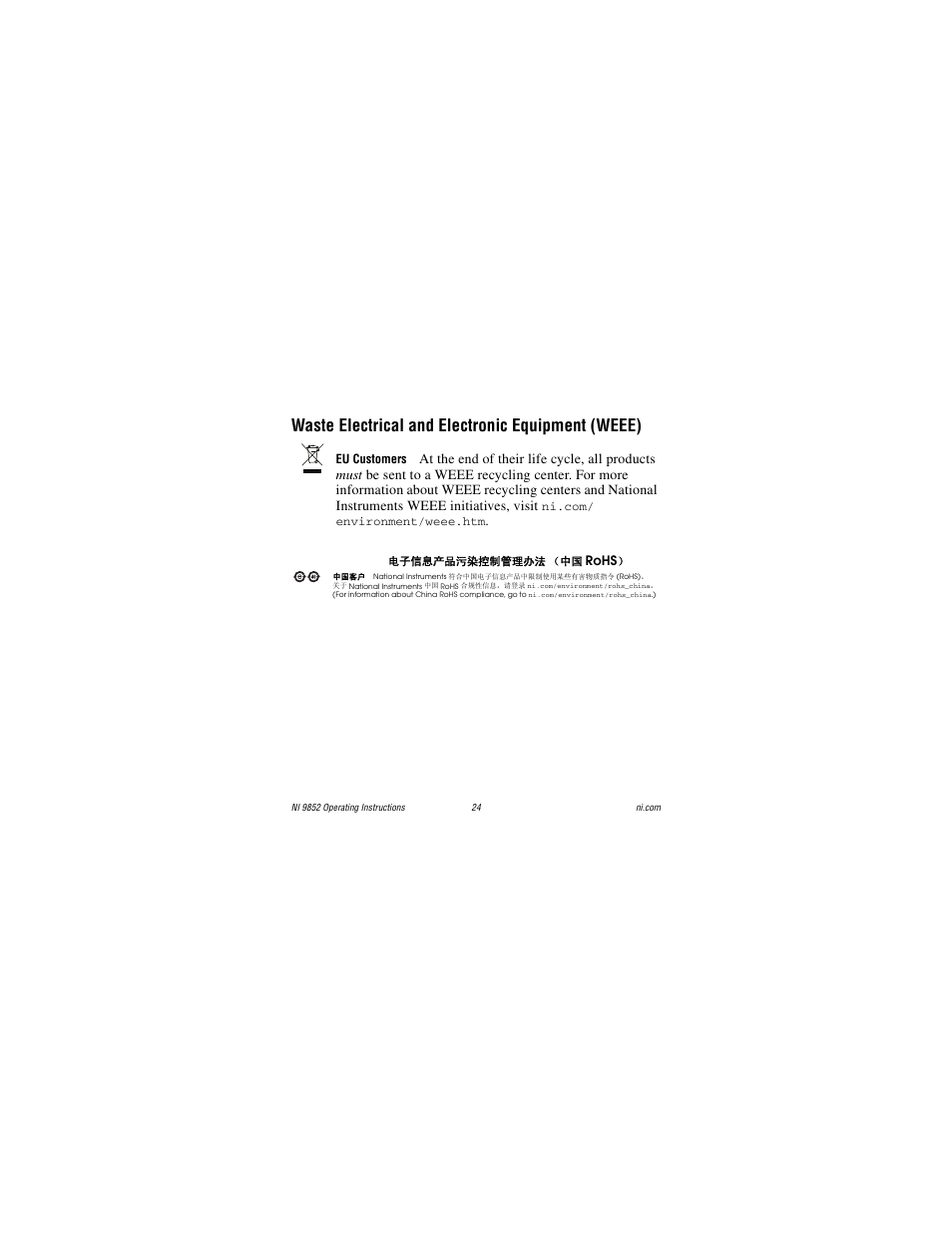 Waste electrical and electronic equipment (weee), Rohs | National Instruments NI 9852 User Manual | Page 24 / 27