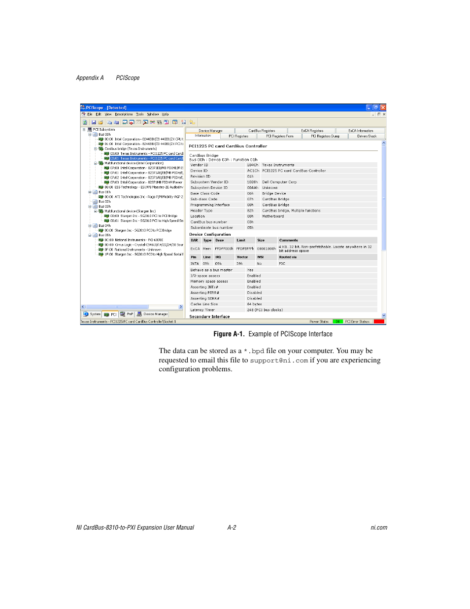 Figure a-1. example of pciscope interface | National Instruments NI CardBus-8310-to-PXI Expansion User Manual | Page 27 / 43
