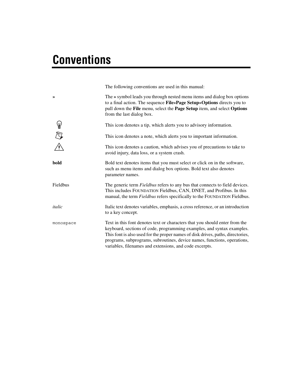 Conventions | National Instruments FP-3000 User Manual | Page 4 / 155