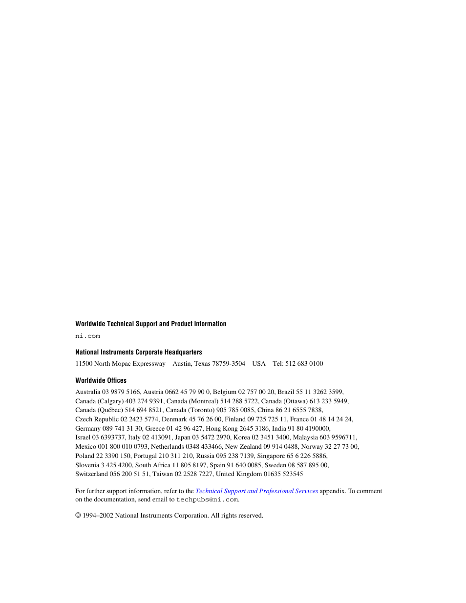 Support, National instruments corporate headquarters, Worldwide offices | National Instruments SCB-68 User Manual | Page 2 / 104