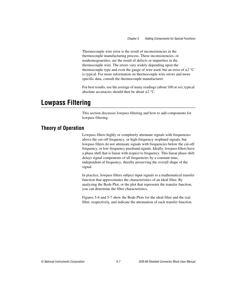 Lowpass filtering, Theory of operation, Lowpass filtering -7 | Theory of operation -7 | National Instruments SCB-68 User Manual | Page 52 / 104