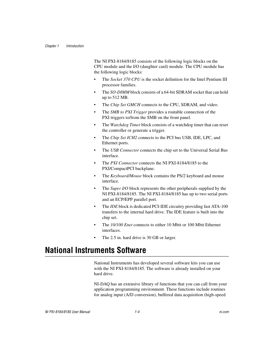 National instruments software, National instruments software -4 | National Instruments PXI-8184 User Manual | Page 12 / 72
