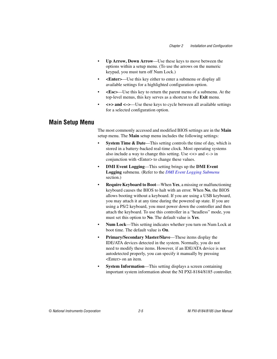 Main setup menu, Main setup menu -5 | National Instruments PXI-8184 User Manual | Page 18 / 72