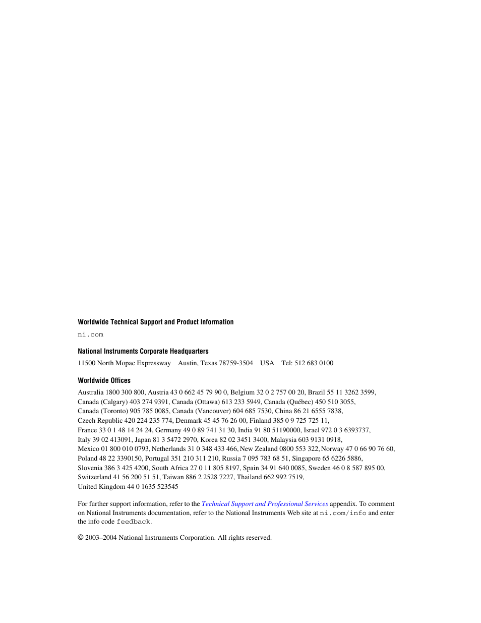 Support, National instruments corporate headquarters, Worldwide offices | National Instruments PXI-8184 User Manual | Page 2 / 72