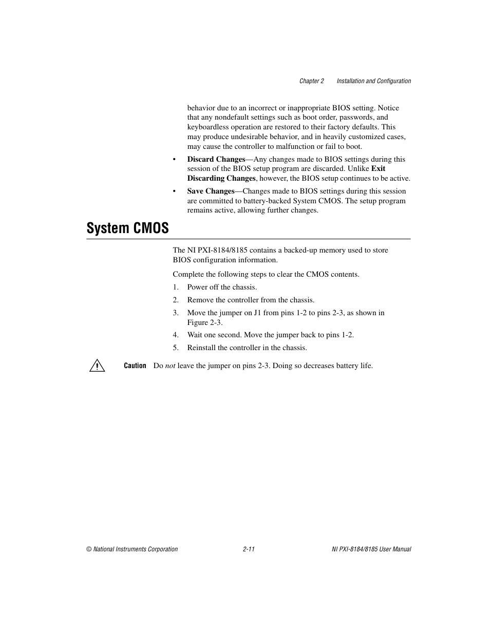 System cmos, System cmos -11, Sect | National Instruments PXI-8184 User Manual | Page 24 / 72