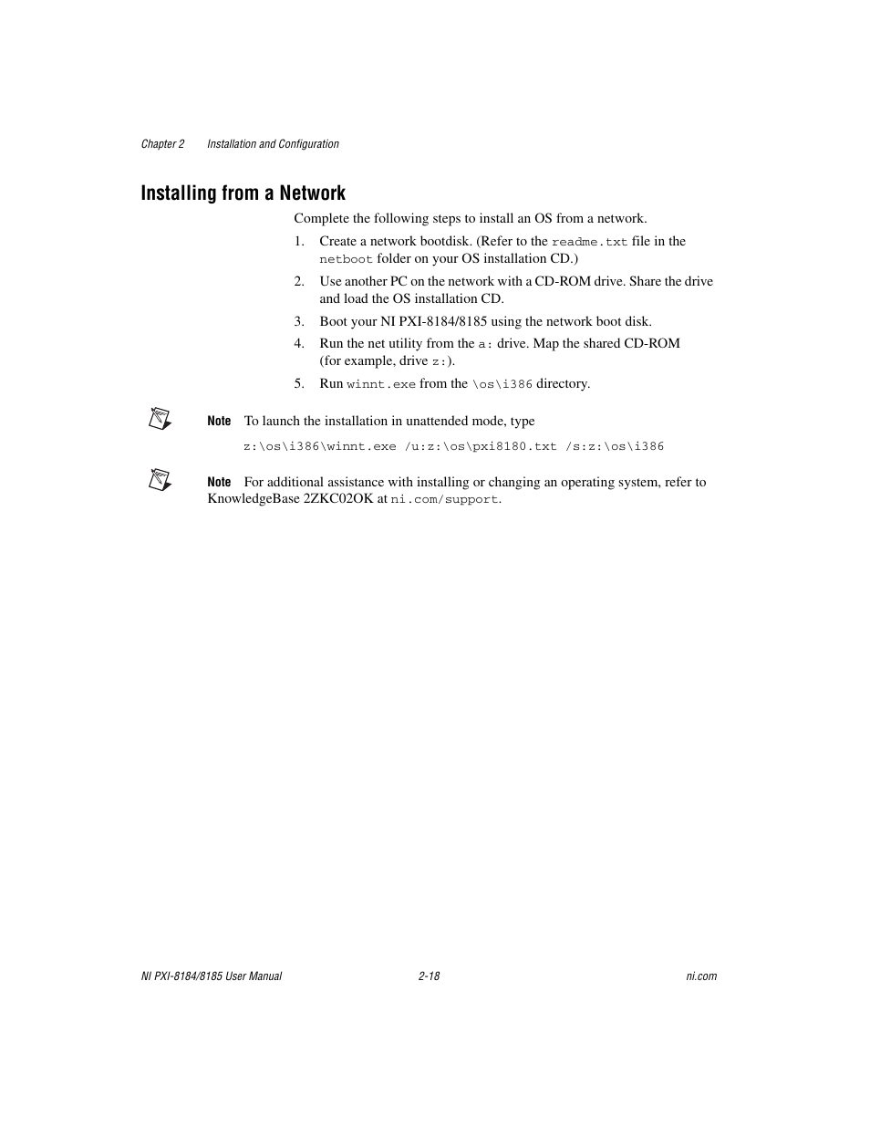 Installing from a network, Installing from a network -18 | National Instruments PXI-8184 User Manual | Page 31 / 72