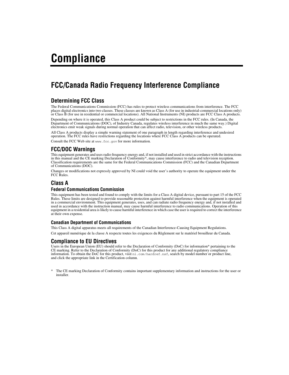 Compliance, Fcc/canada radio frequency interference compliance | National Instruments PXI-8184 User Manual | Page 4 / 72
