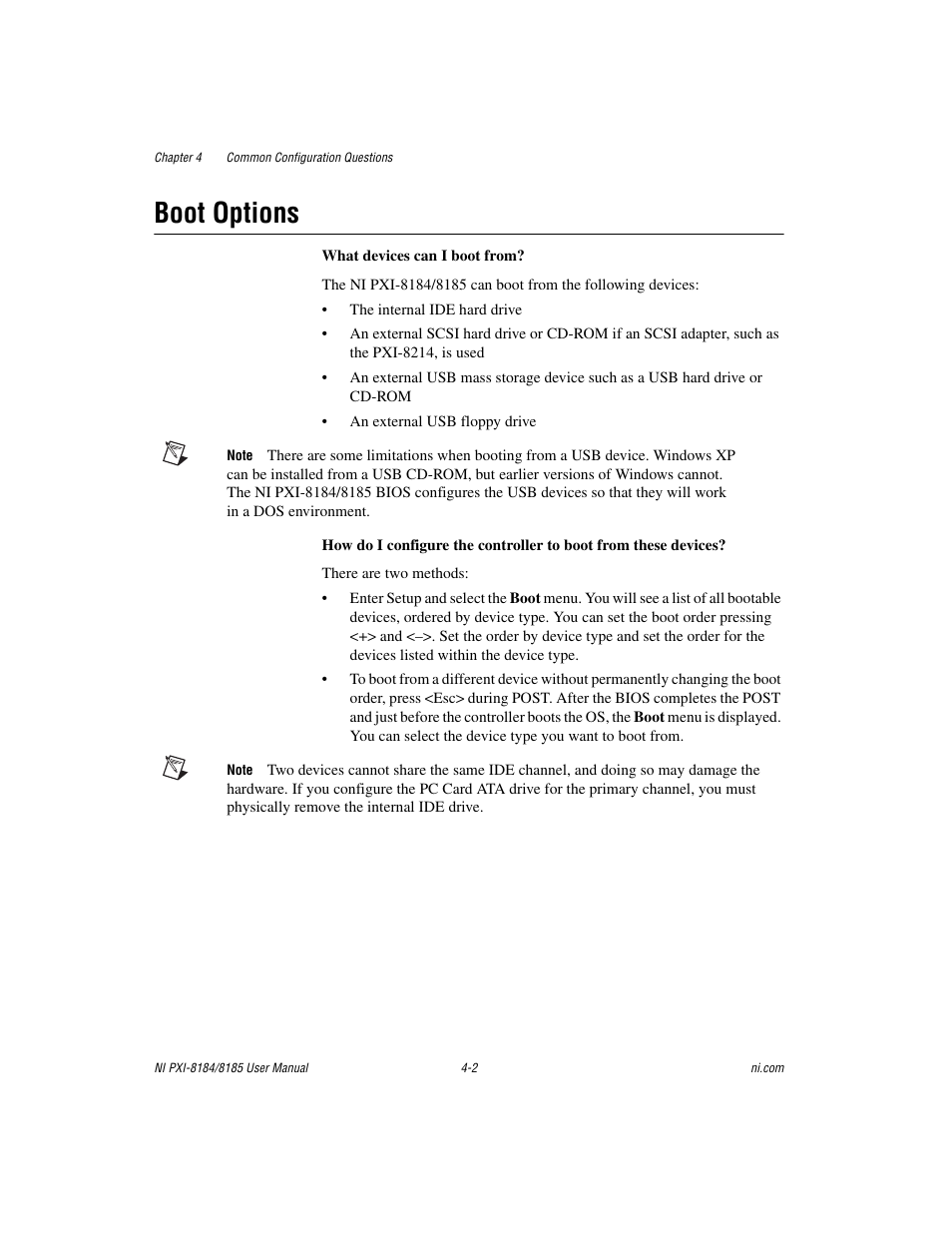 Boot options, Boot options -2 | National Instruments PXI-8184 User Manual | Page 44 / 72