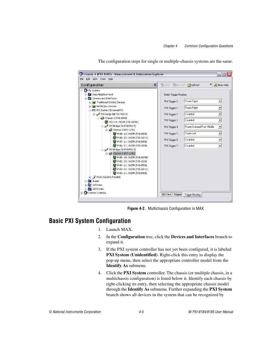 Figure 4-2. multichassis configuration in max, Basic pxi system configuration, Basic pxi system configuration -5 | National Instruments PXI-8184 User Manual | Page 47 / 72