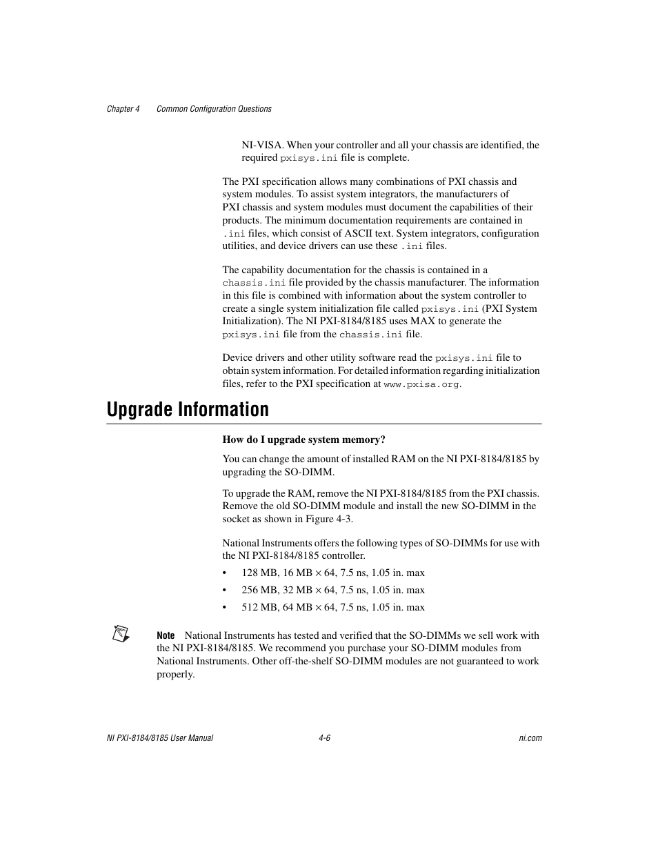 Upgrade information, Upgrade information -6 | National Instruments PXI-8184 User Manual | Page 48 / 72