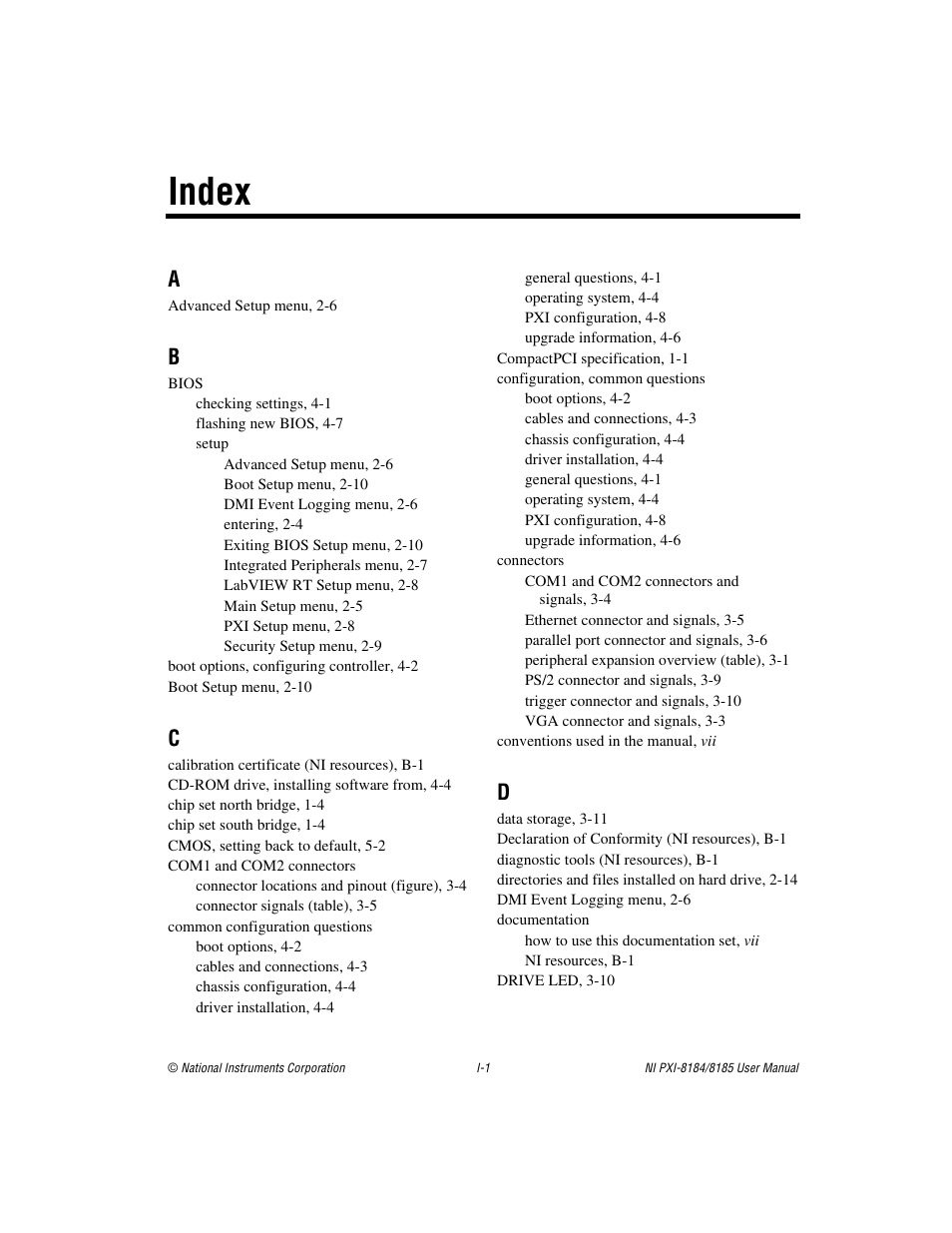 Index | National Instruments PXI-8184 User Manual | Page 68 / 72