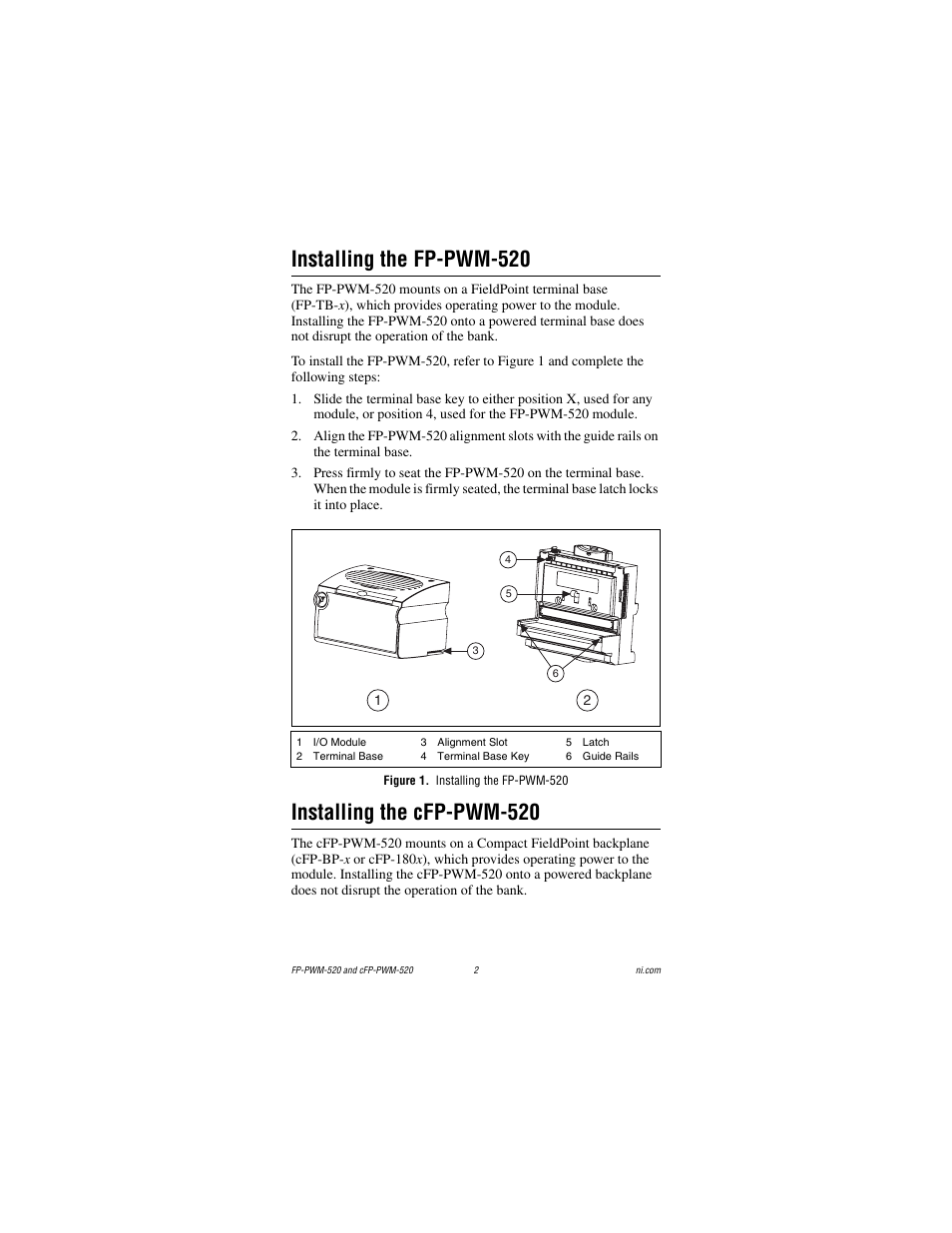 Installing the fp-pwm-520, Figure 1. installing the fp-pwm-520, Installing the cfp-pwm-520 | National Instruments FP-PWM-520 User Manual | Page 2 / 18
