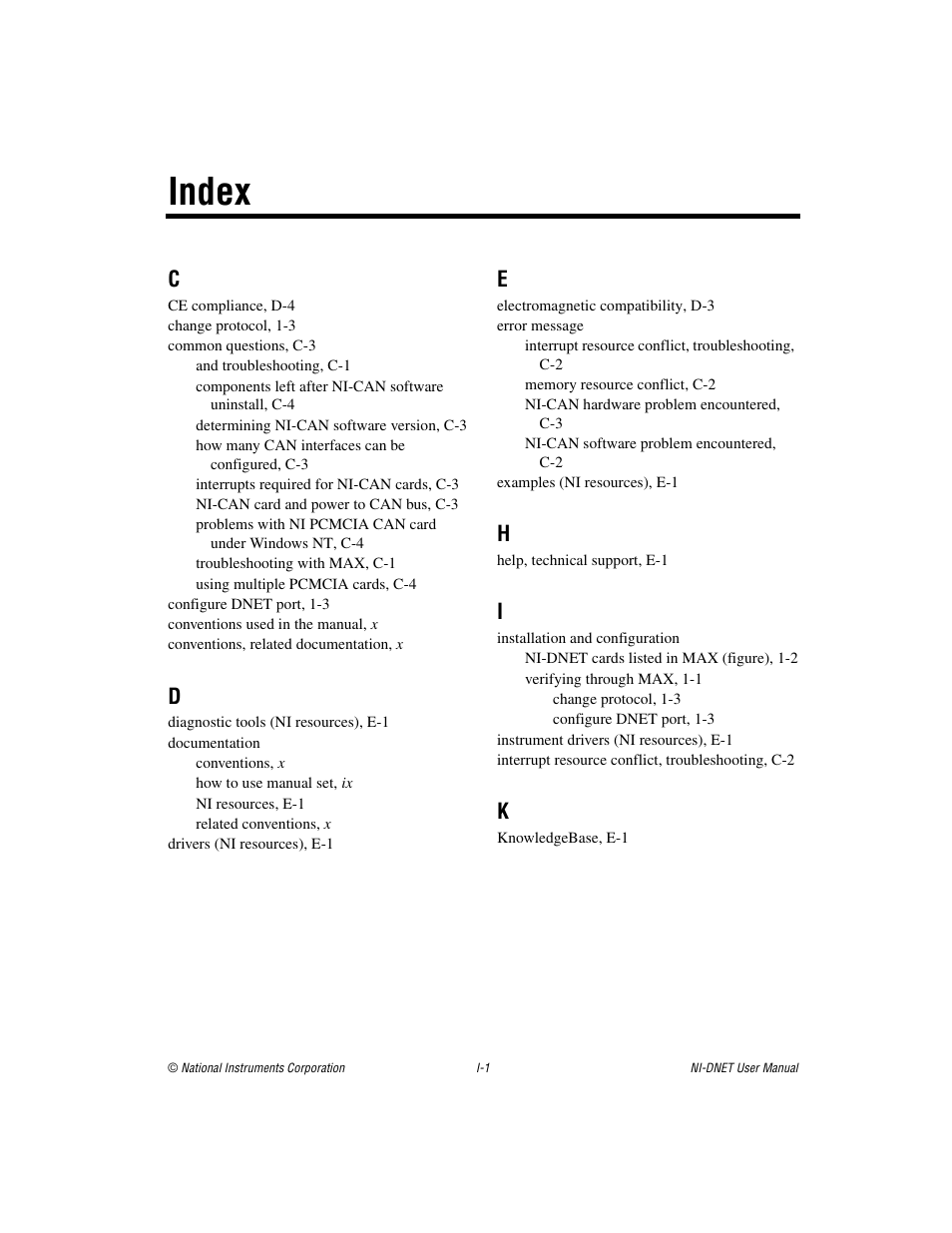 Index | National Instruments NI-DNET User Manual | Page 85 / 86