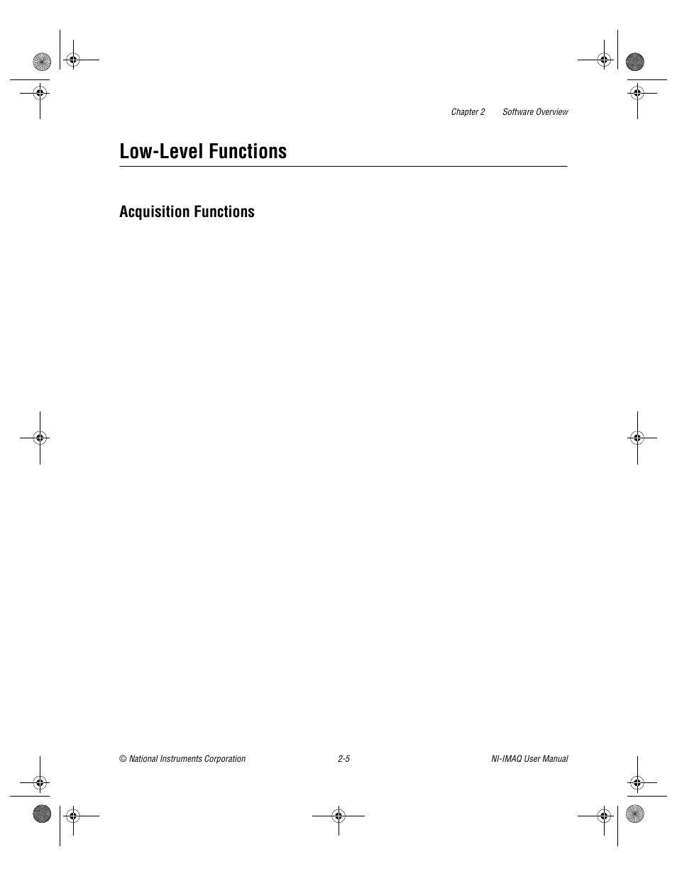 Low-level functions, Acquisition functions, Low-level functions -5 | Acquisition functions -5 | National Instruments Image Acquisition Software User Manual | Page 18 / 68