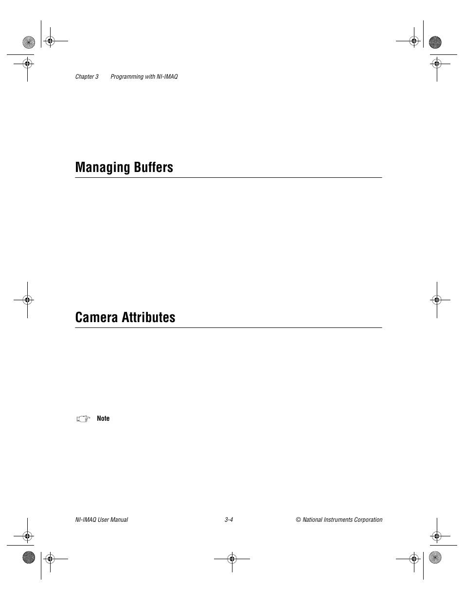 Managing buffers, Camera attributes, Managing buffers -4 camera attributes -4 | National Instruments Image Acquisition Software User Manual | Page 24 / 68