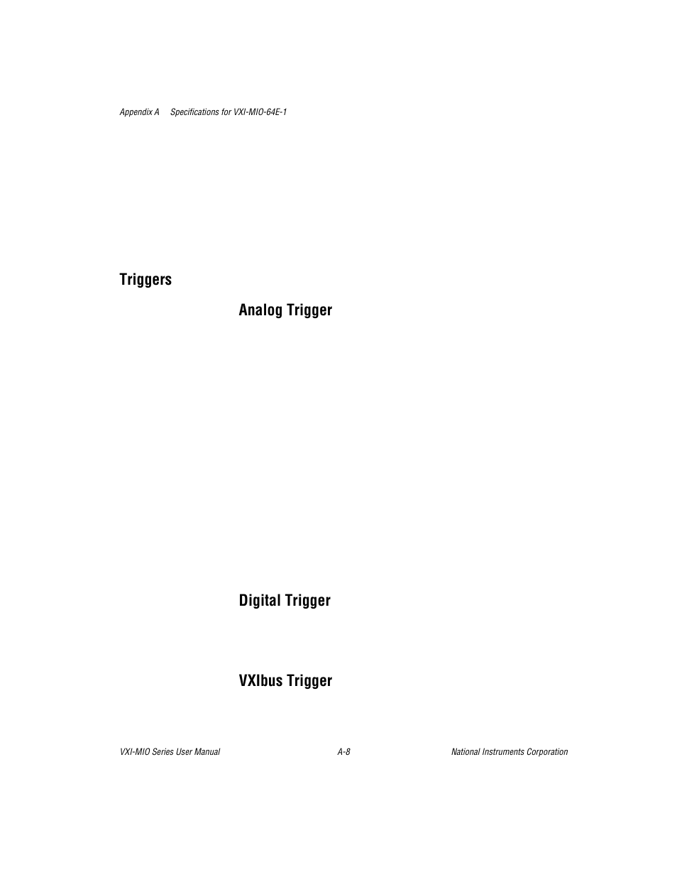 Triggers, Analog trigger, Digital trigger | Vxibus trigger, Triggers analog trigger | National Instruments VXI-MIO Series User Manual | Page 102 / 151