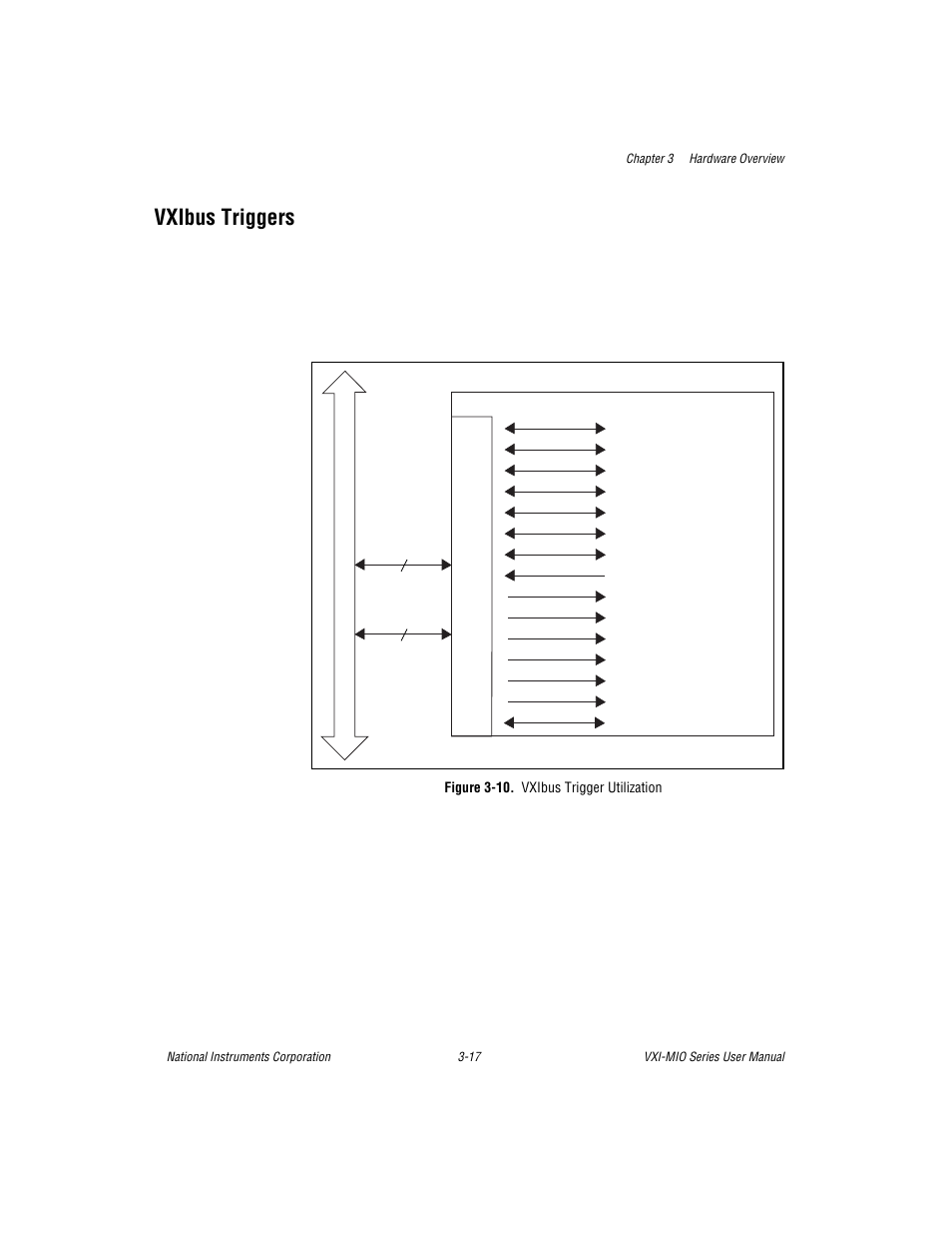 Vxibus triggers, Figure 3-10. vxibus trigger utilization, Vxibus triggers -17 | Figure 3-10. vxibus trigger utilization -17 | National Instruments VXI-MIO Series User Manual | Page 46 / 151
