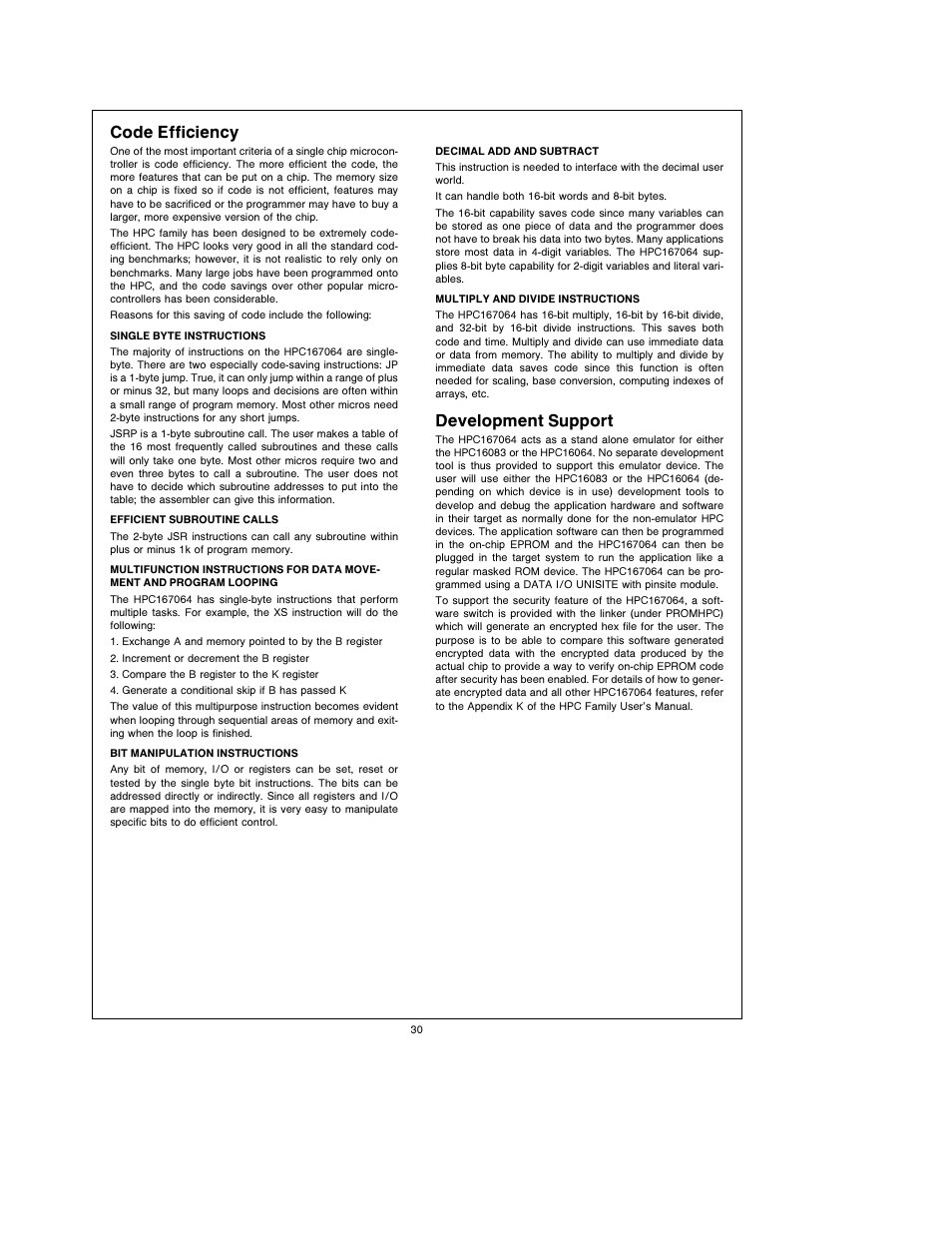 Code efficiency, Development support | National Instruments HPC167064 User Manual | Page 30 / 34