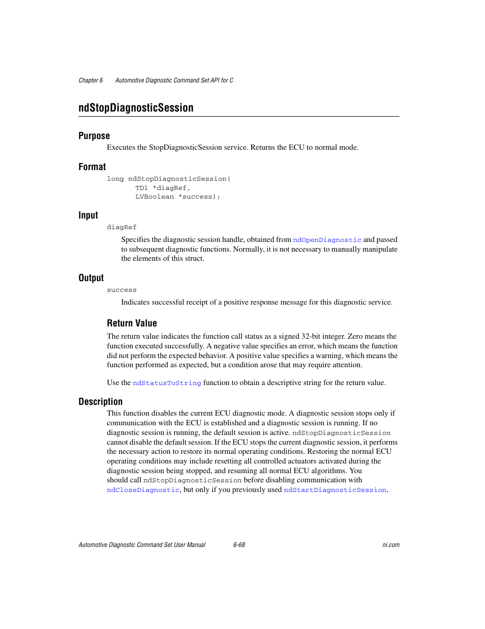 Ndstopdiagnosticsession, Ndstopdiagnosticsession -68, Before | National Instruments CAN 372139B-01 User Manual | Page 232 / 301