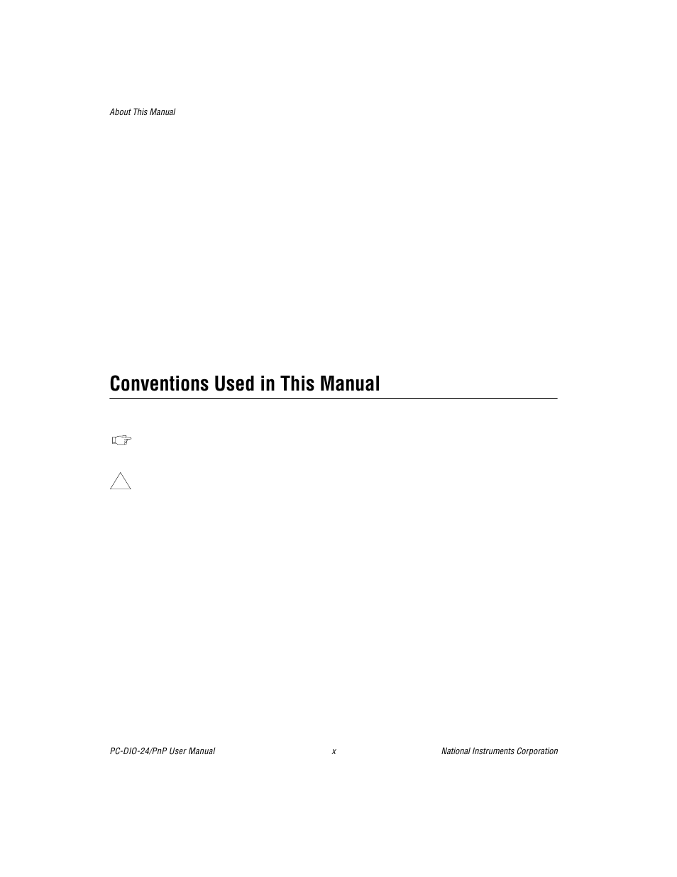 Conventions used in this manual | National Instruments PC-DIO-24/PnP User Manual | Page 10 / 107