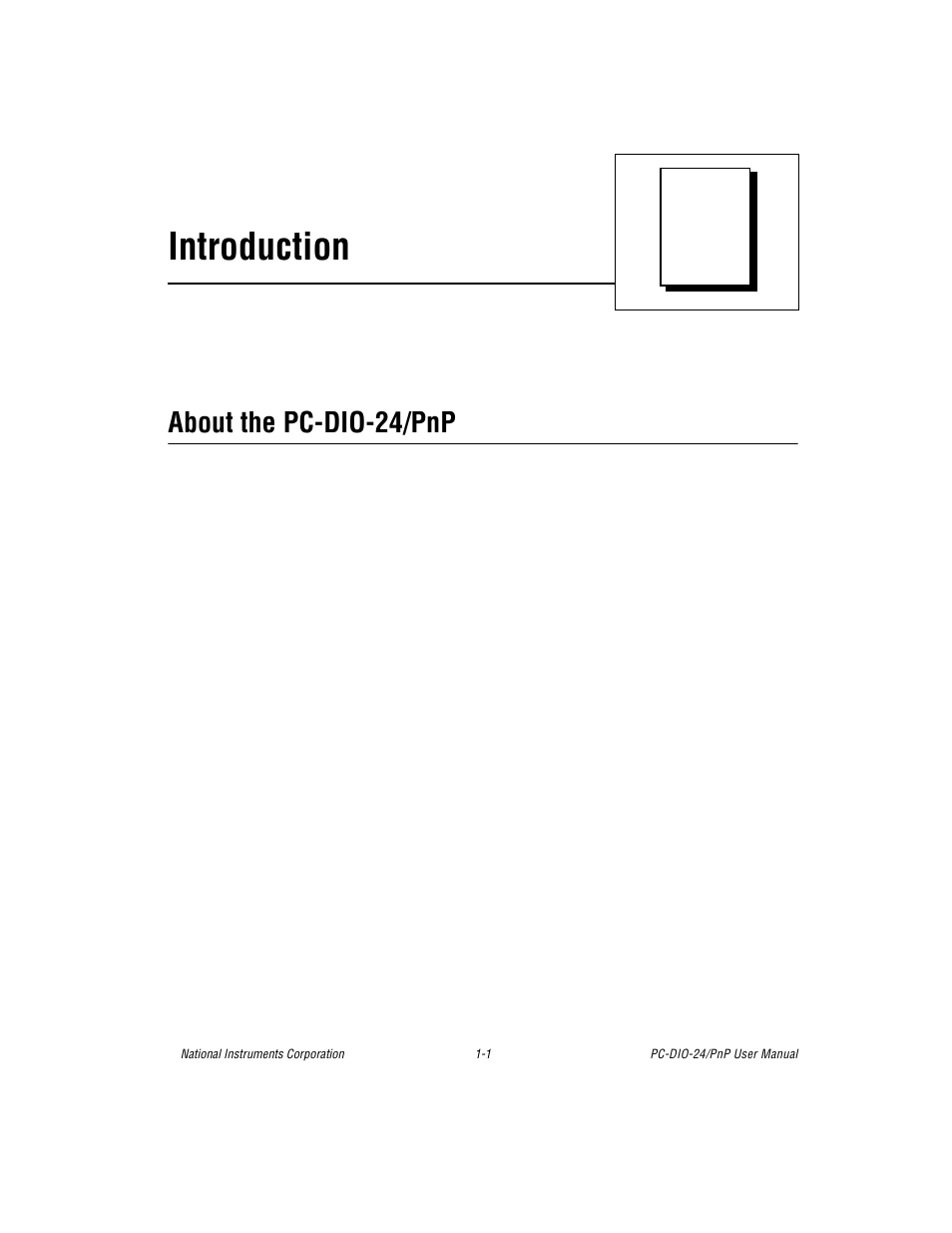 Chapter 1 introduction, About the pcdio24/pnp, About the pc-dio-24/pnp -1 | Chapter 1, introduction , describes the pc, Introduction, About the pc-dio-24/pnp | National Instruments PC-DIO-24/PnP User Manual | Page 14 / 107