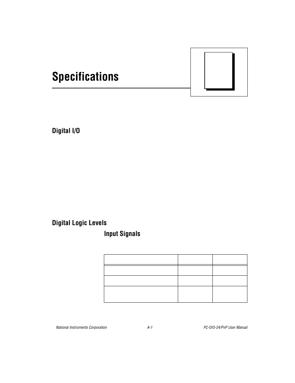 Appendix a specifications, Appendix a, specifications, Specifications | National Instruments PC-DIO-24/PnP User Manual | Page 41 / 107