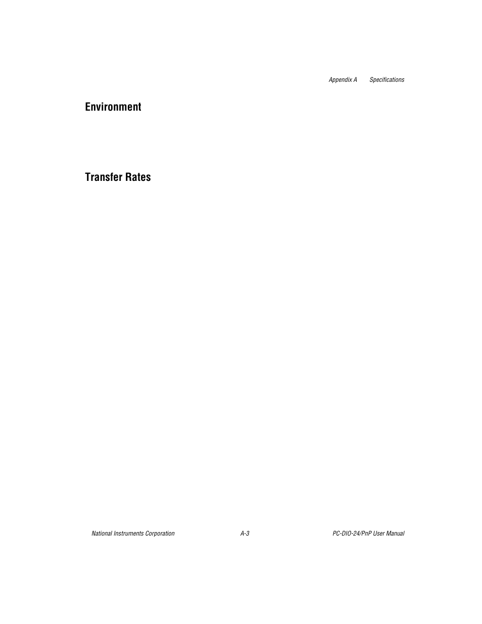 Environment, Transfer rates | National Instruments PC-DIO-24/PnP User Manual | Page 43 / 107