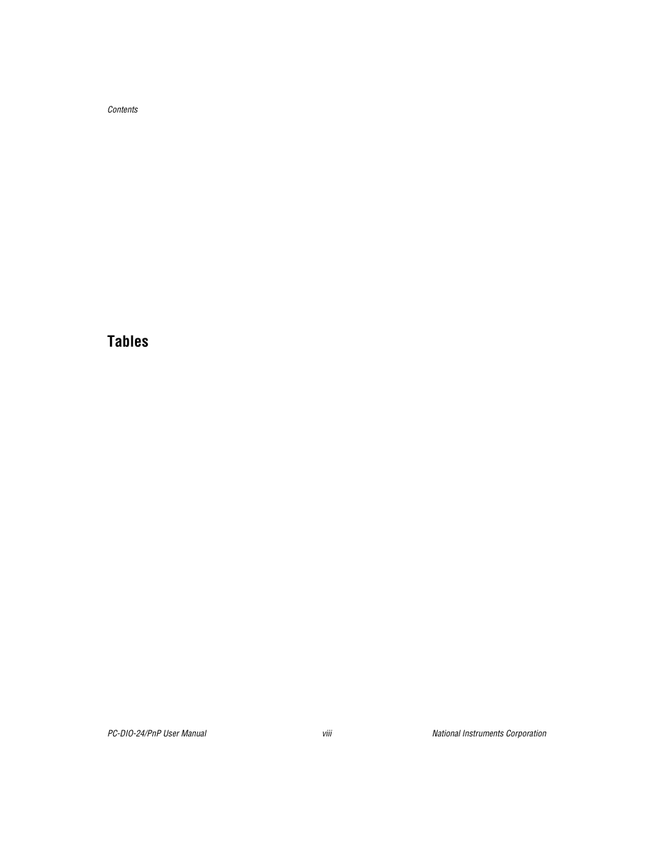 Tables | National Instruments PC-DIO-24/PnP User Manual | Page 8 / 107