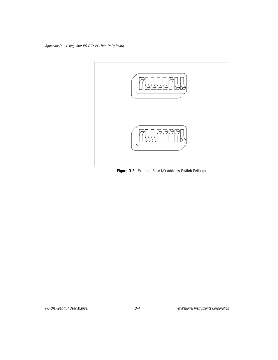 Figure d-2. example base i/o address switch settin, Figure d-2 | National Instruments PC-DIO-24/PnP User Manual | Page 87 / 107