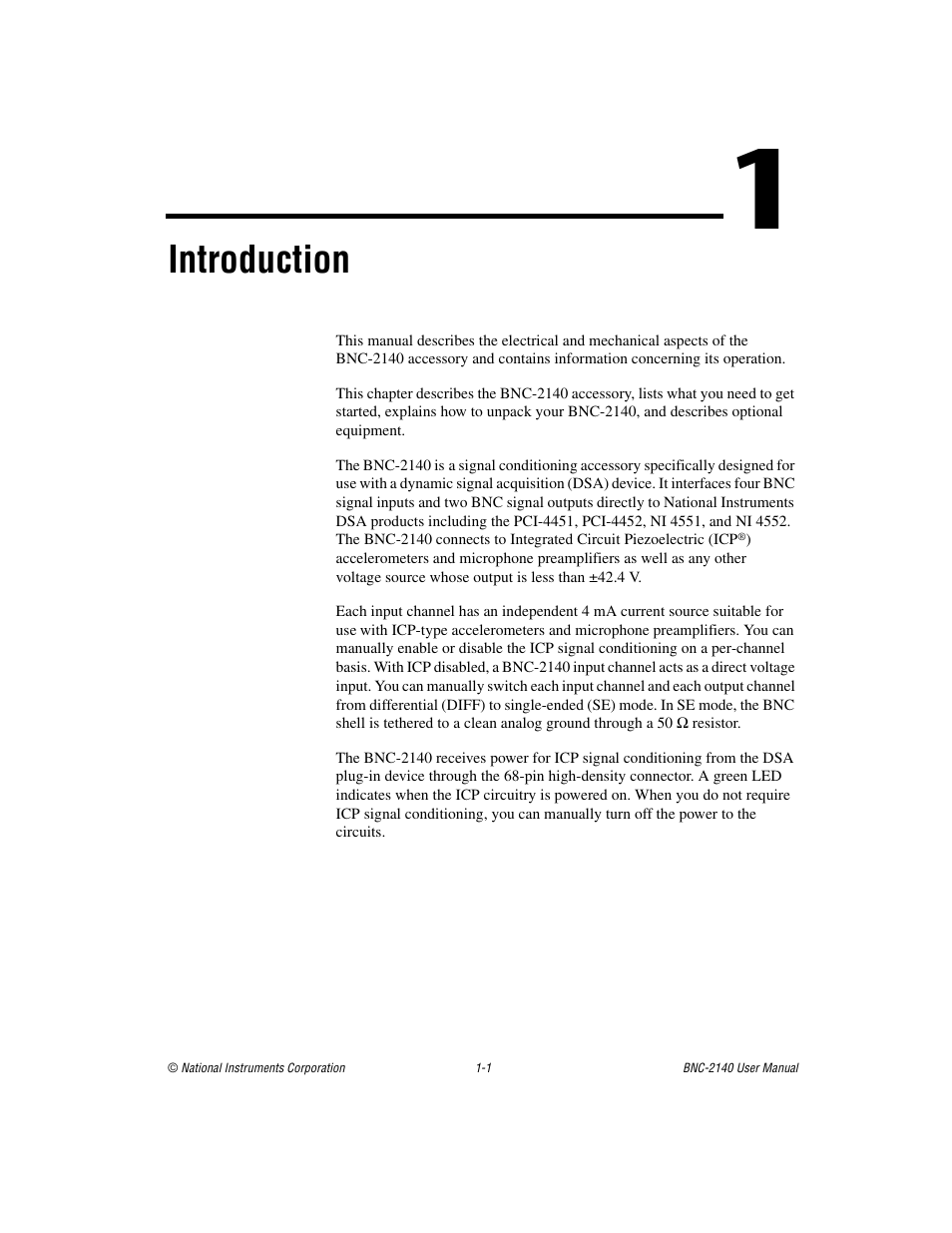 Chapter 1 introduction, Introduction | National Instruments BNC -2140 User Manual | Page 7 / 32