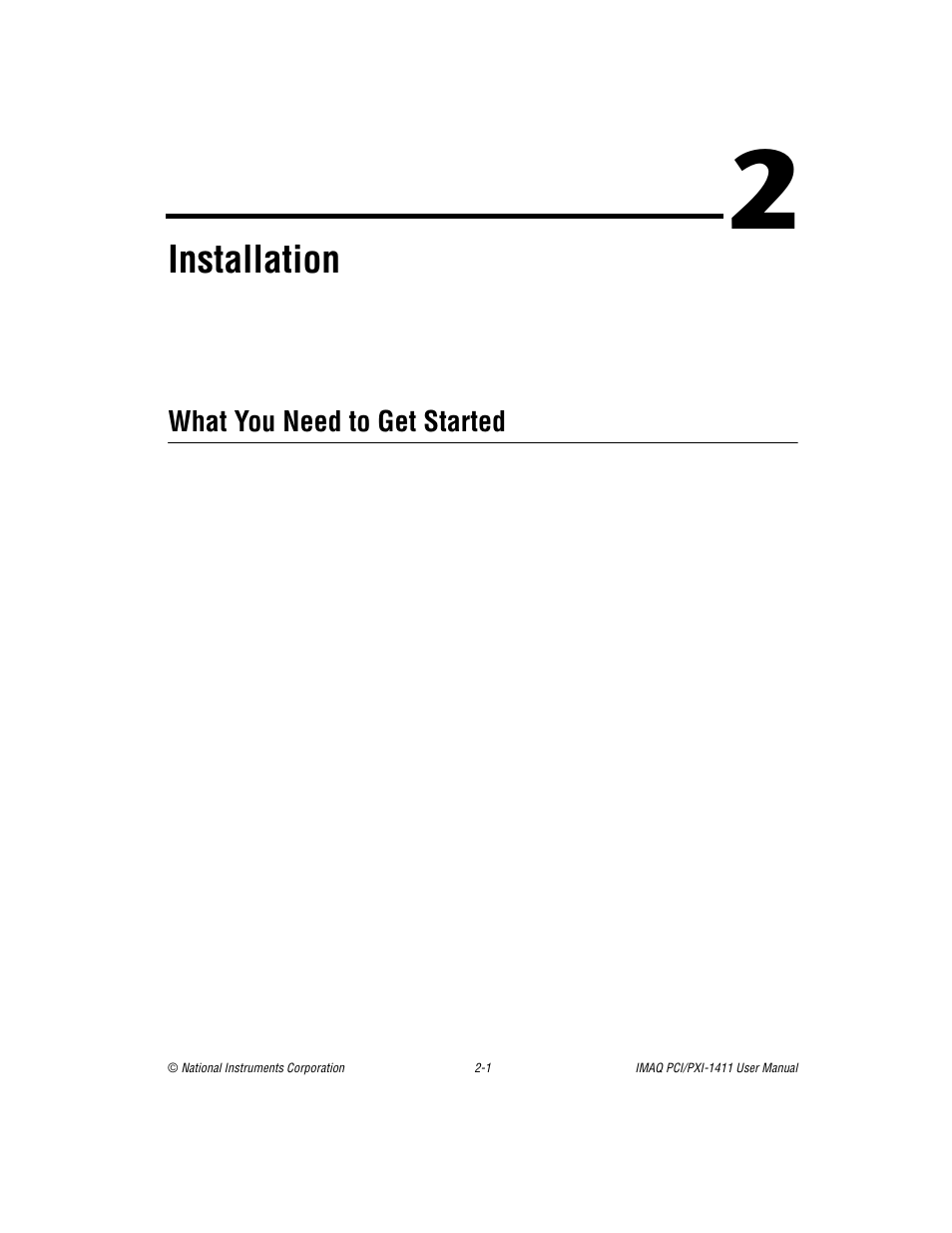 Chapter 2 installation, What you need to get started, What you need to get started -1 | Installation | National Instruments PCI-1411 User Manual | Page 15 / 48