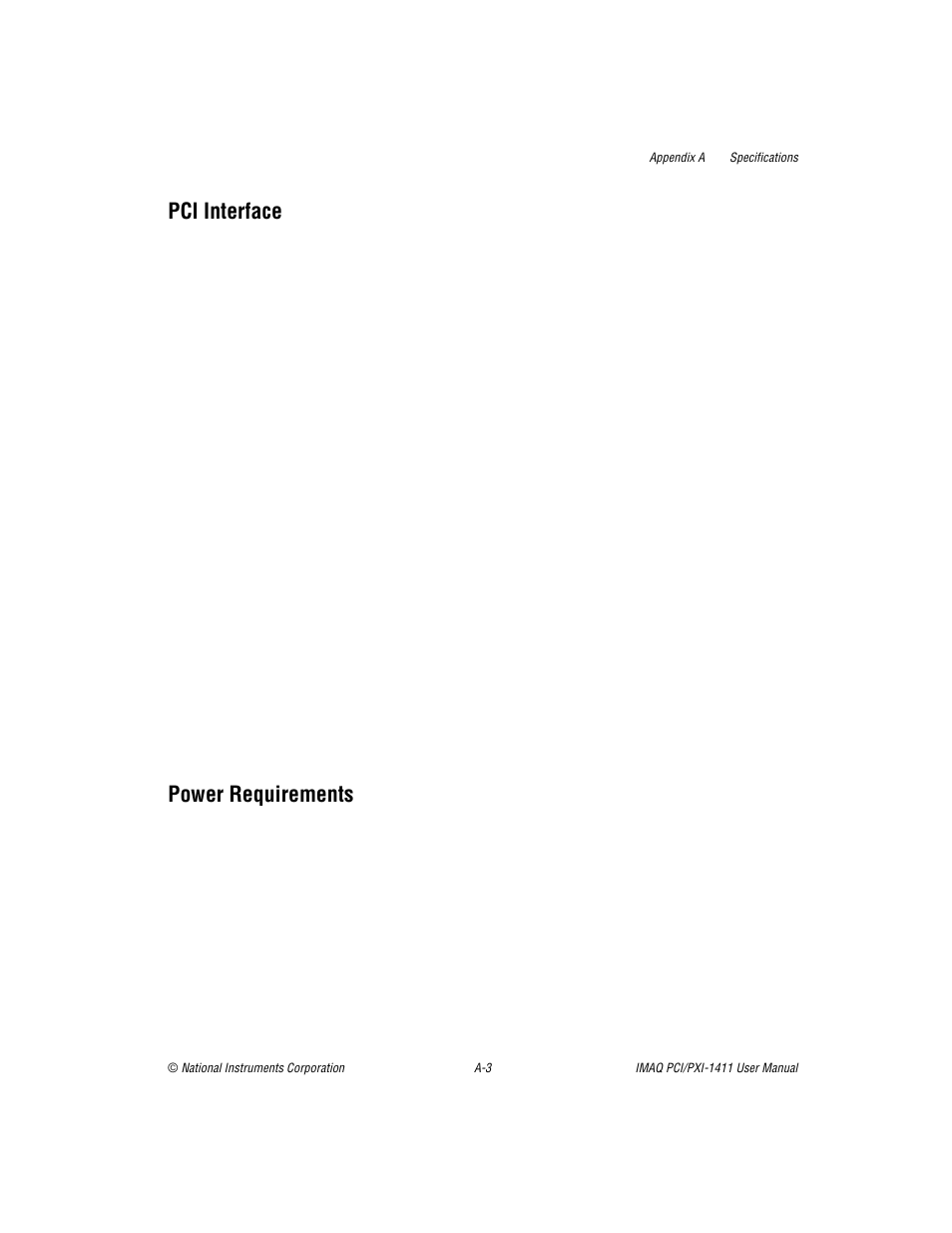 Pci interface, Power requirements | National Instruments PCI-1411 User Manual | Page 29 / 48