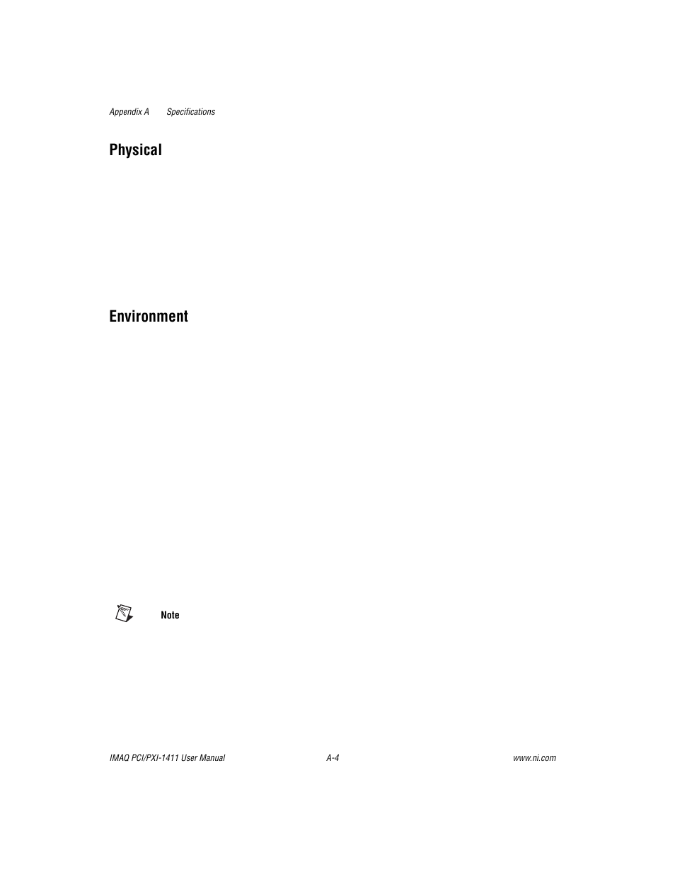 Physical, Environment | National Instruments PCI-1411 User Manual | Page 30 / 48