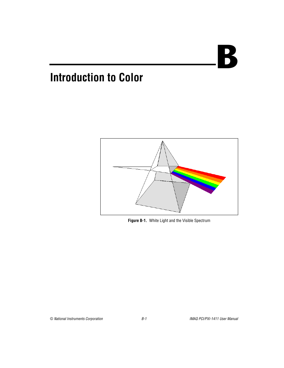 Appendix b introduction to color, Figure b-1. white light and the visible spectrum, Figure b-1 | Introduction to color | National Instruments PCI-1411 User Manual | Page 31 / 48