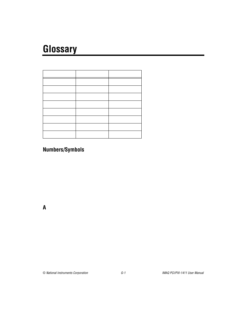 Glossary, Numbers/symbols | National Instruments PCI-1411 User Manual | Page 36 / 48
