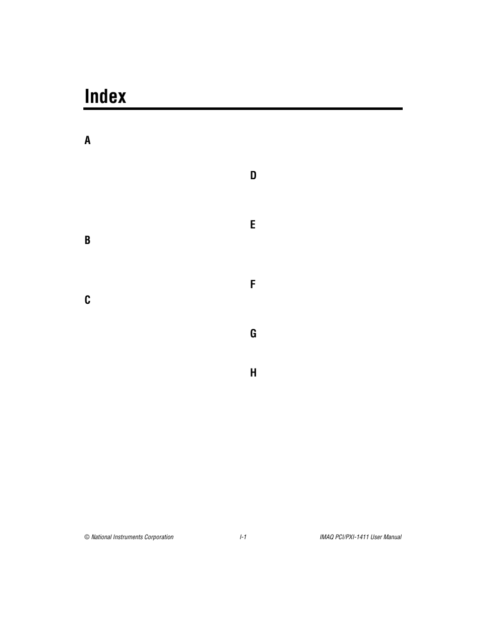 Index | National Instruments PCI-1411 User Manual | Page 46 / 48