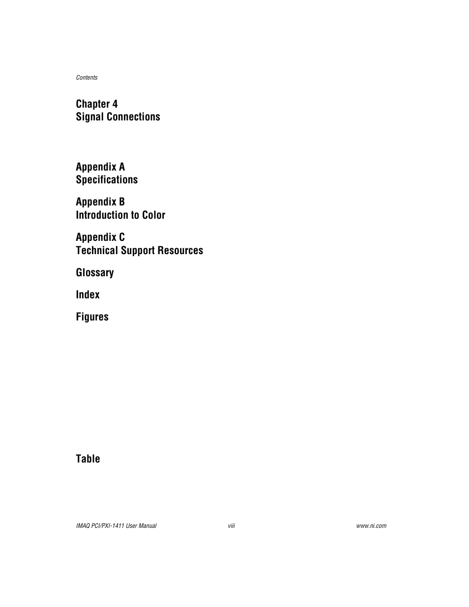 Figures, Table, Chapter 4 signal connections | National Instruments PCI-1411 User Manual | Page 8 / 48