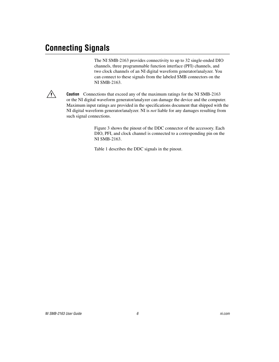 Connecting signals | National Instruments Single-Ended Digital Waveform Generator/Analyzer Modules NI SMB-2163 User Manual | Page 6 / 24