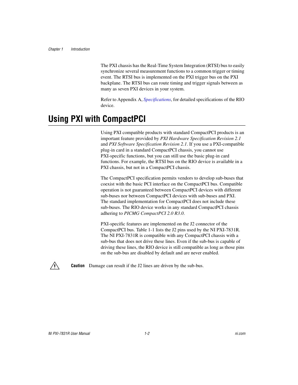 Using pxi with compactpci, Using pxi with compactpci -2 | National Instruments NI PXI-7831R User Manual | Page 10 / 73