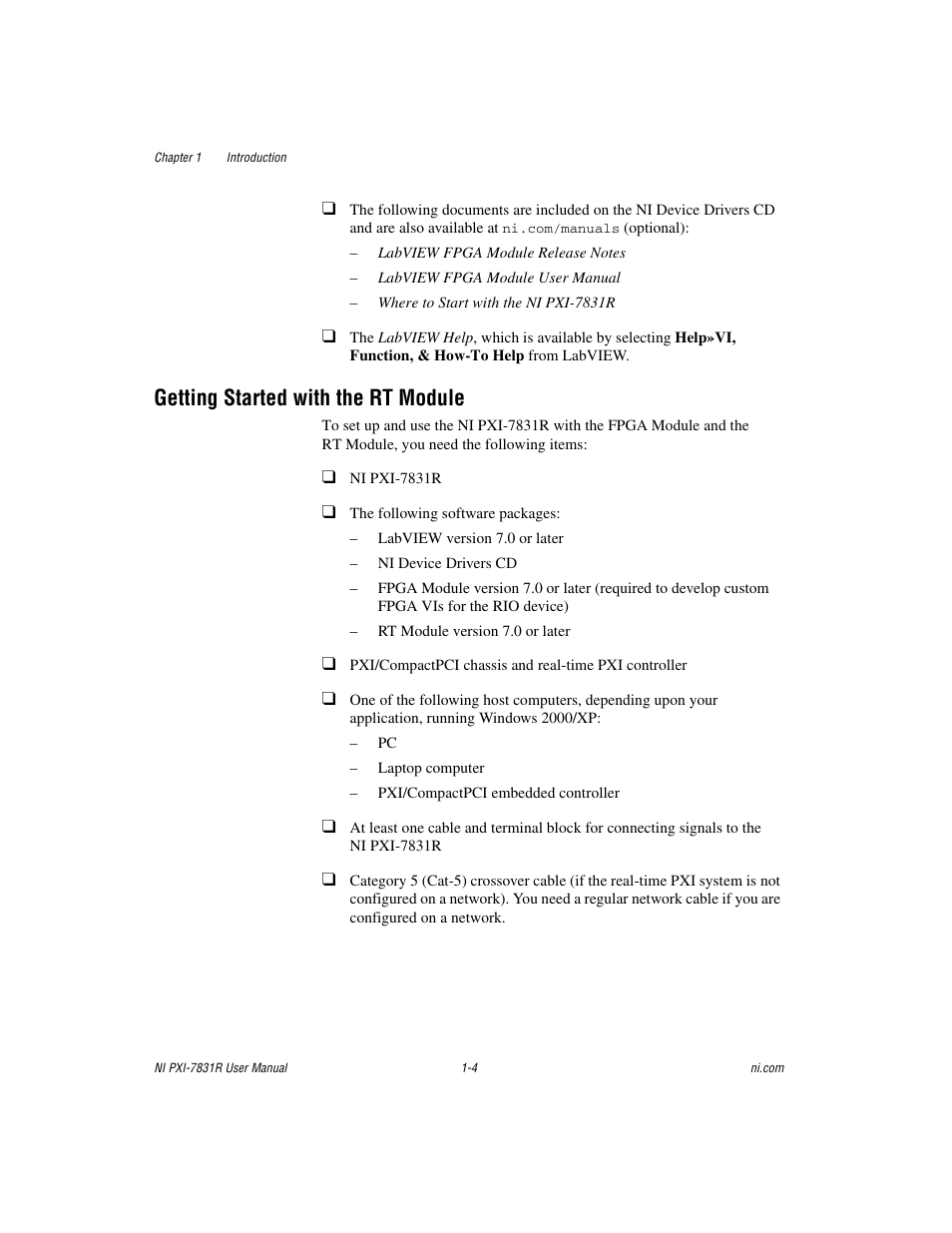 Getting started with the rt module, Getting started with the rt module -4 | National Instruments NI PXI-7831R User Manual | Page 12 / 73